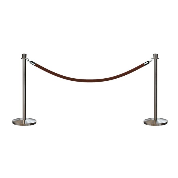 Montour Line Stanchion Post and Rope Kit Sat.Steel, 2 Crown Top 1 Tan Rope C-Kit-2-SS-CN-1-PVR-TN-PS